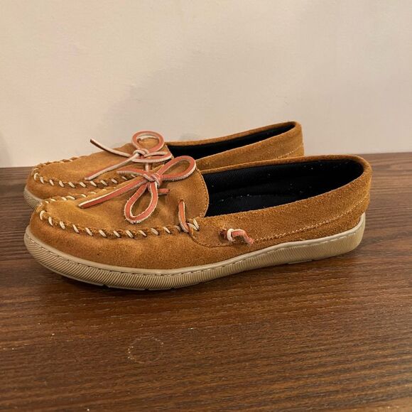 Men's Hush Puppies Moccasin Shoe Tan Huron Rust Suede 7 - Picture 2 of 5
